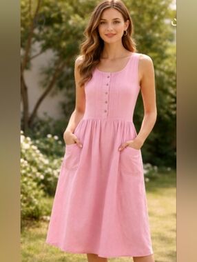 COFFEE BAGS [Guatemala] 100% Natural Cotton Pintuck Midi Dress | S